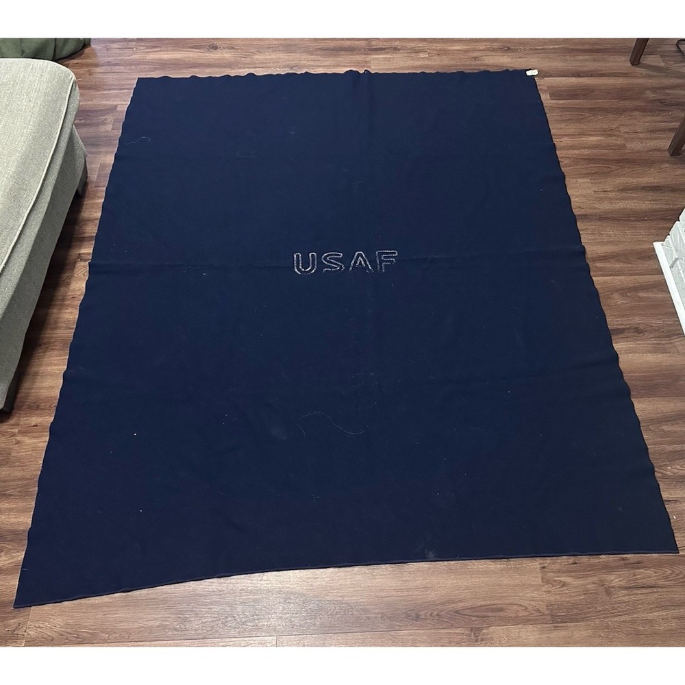 Vtg 1950s USAF Blue Shade 504 Wool Blanket Chatham Mfg QM-4845 US Korea 75x63